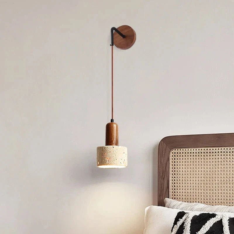 Warm White / No Switch Applique murale pierre et bois