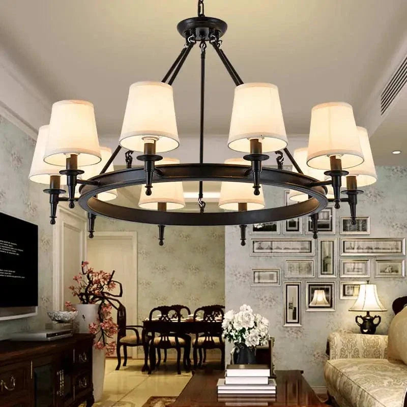 6 lights / Black / CHINA Grand lustre salon en fer forgé avec abat-jours