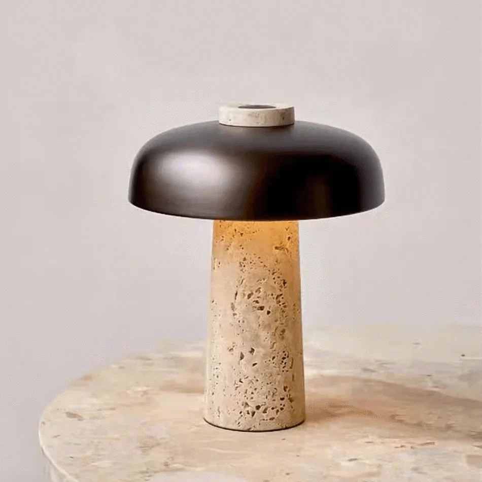 Lampe champignon en pierre de travertin