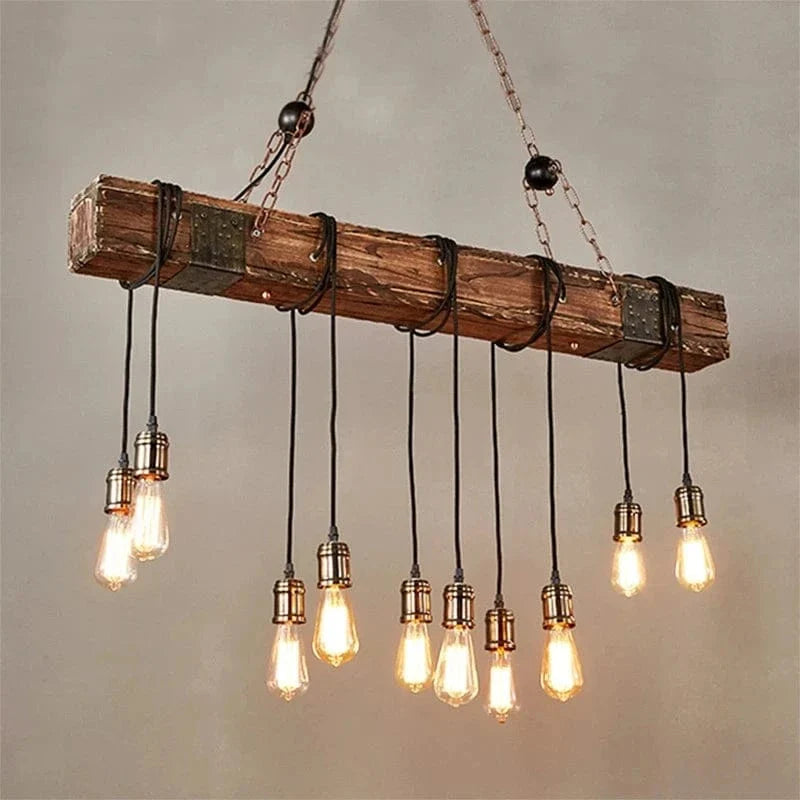 10 heads no bulbs / CHINA Luminaire suspension rustique poutre de bois