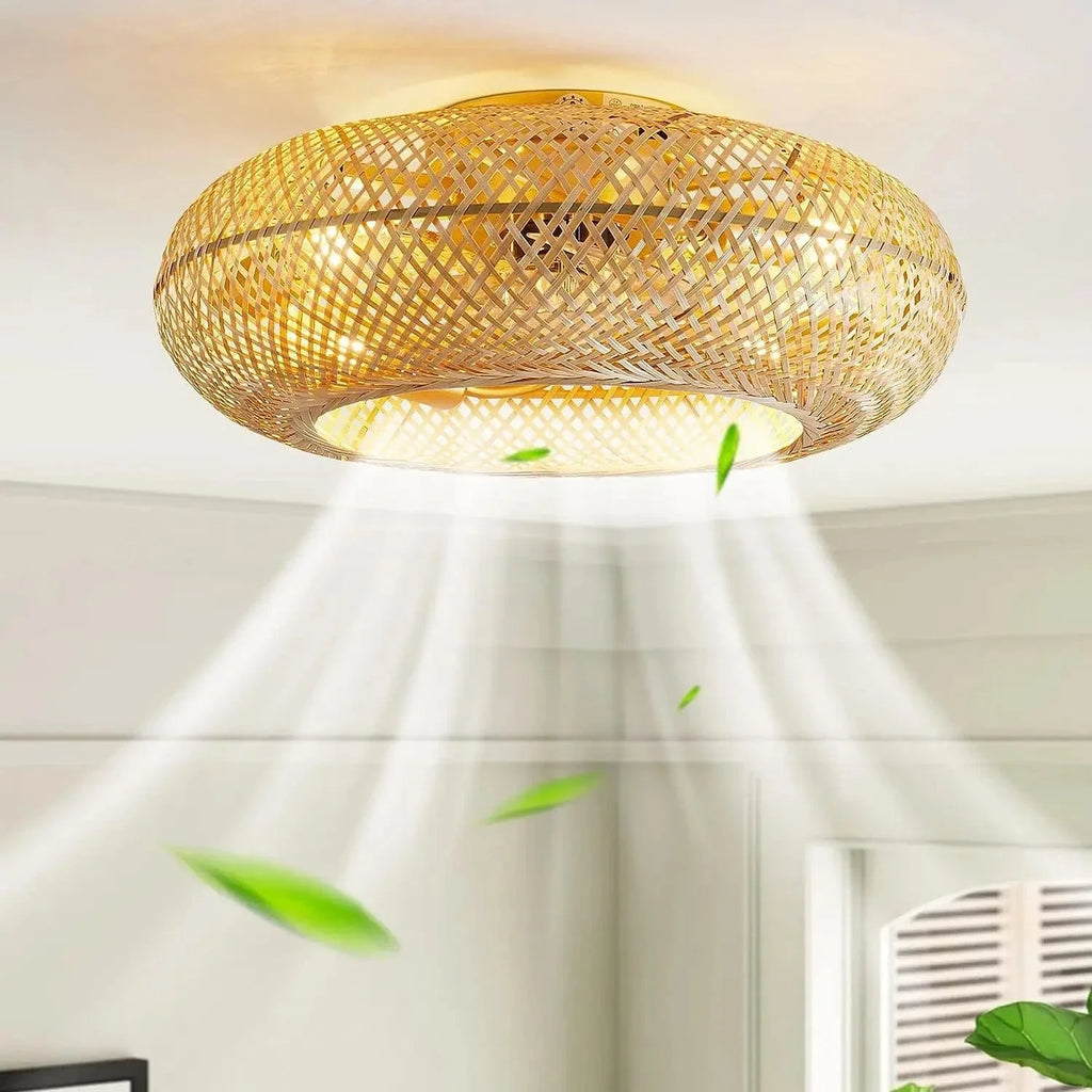 Plafonnier ventilateur rotin