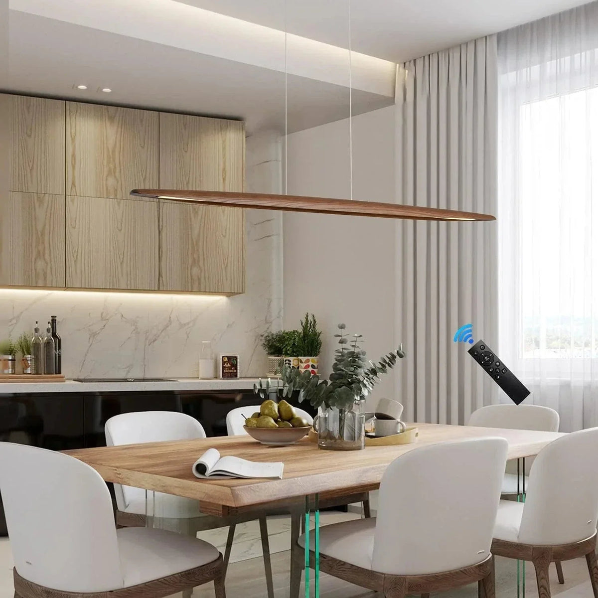 Suspension barre led bois plate