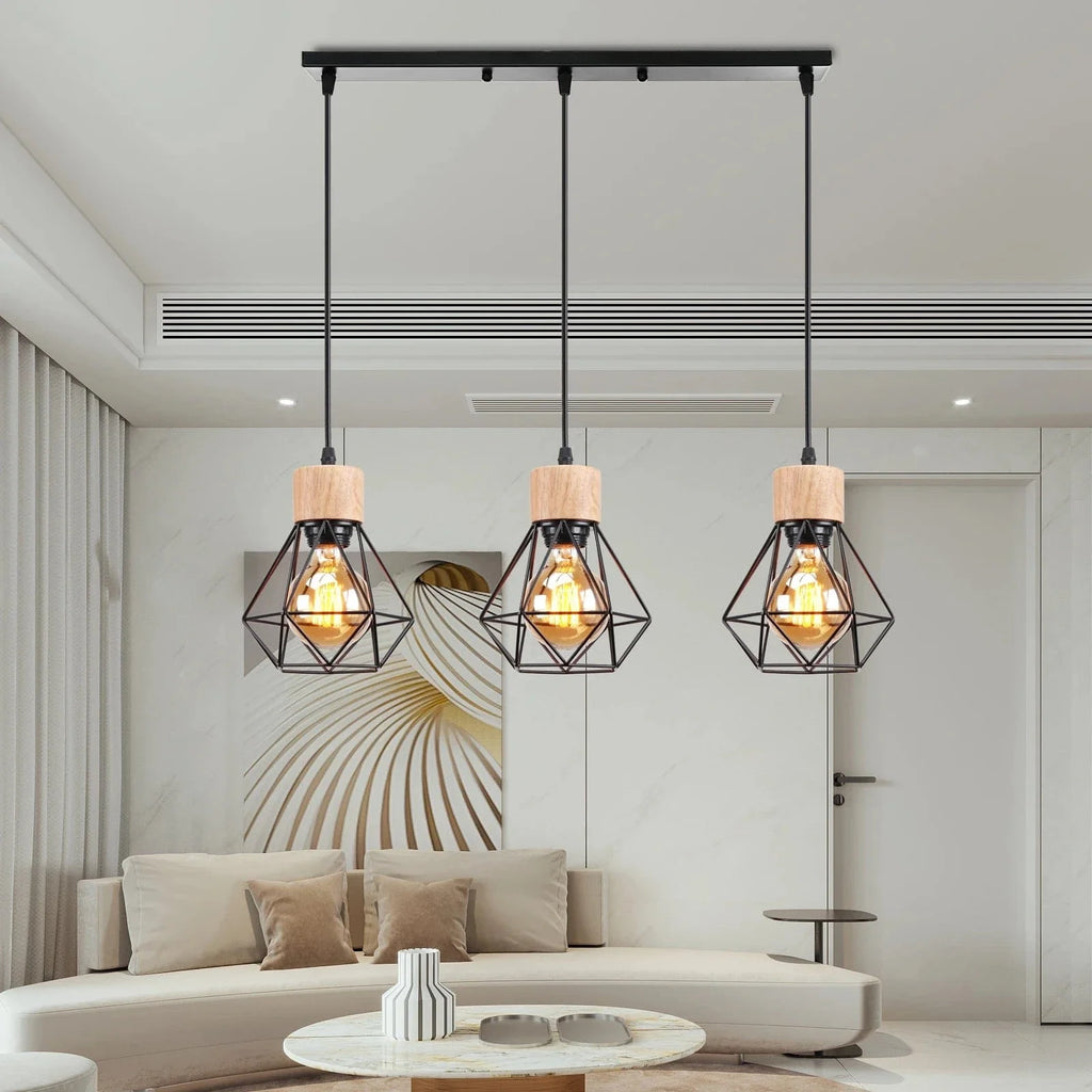 Suspension multiple en bois et métal noir