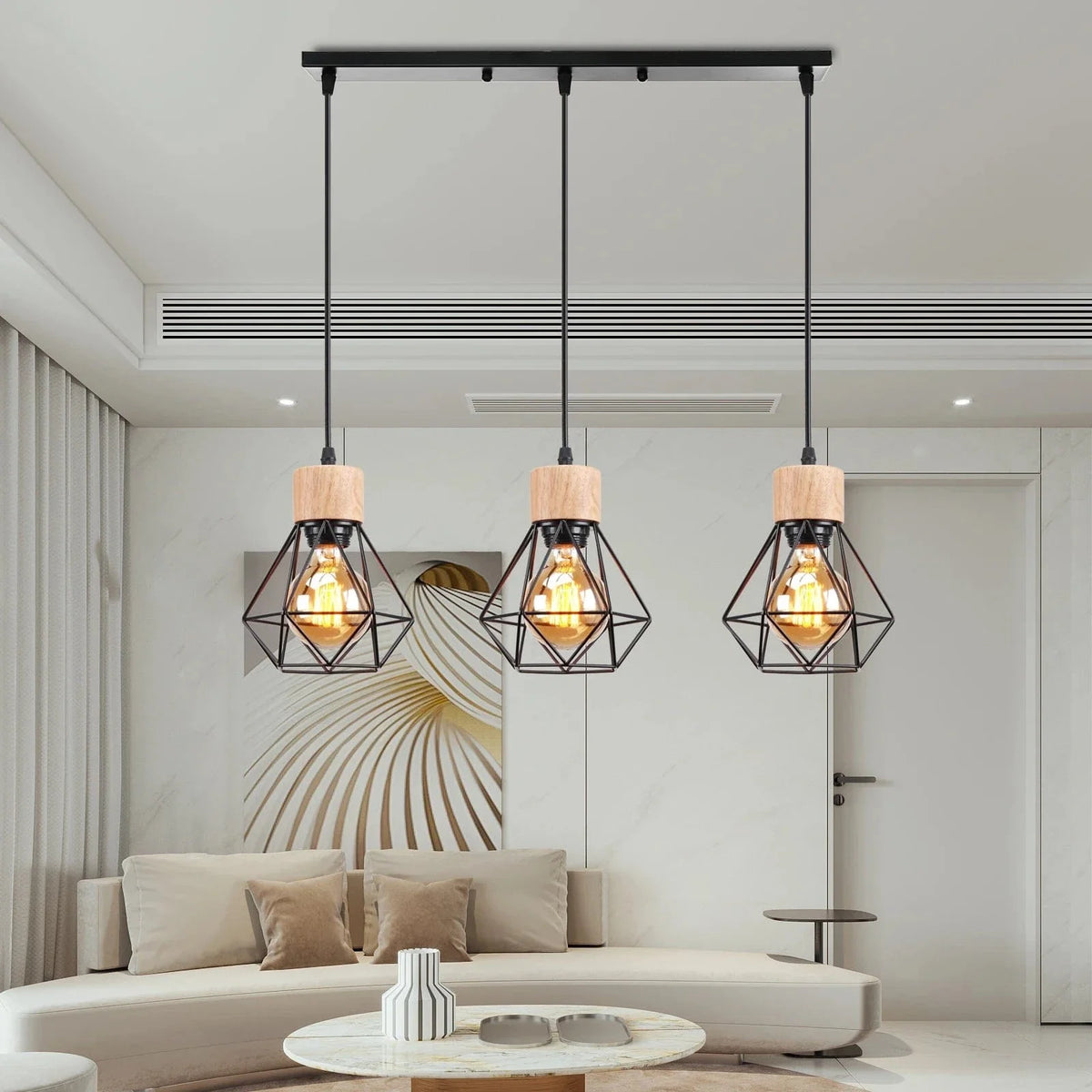 Suspension multiple en bois et métal noir
